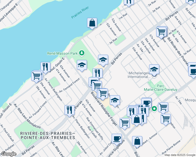 map of restaurants, bars, coffee shops, grocery stores, and more near in Montreal