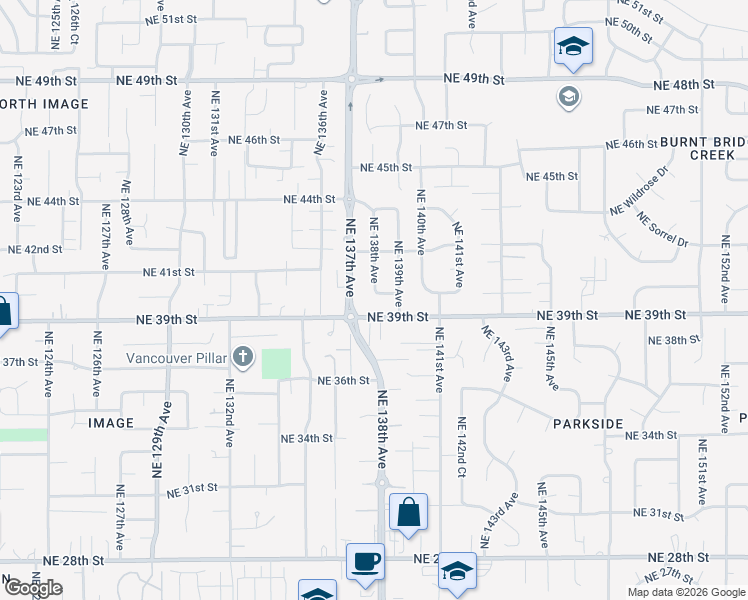 map of restaurants, bars, coffee shops, grocery stores, and more near 13804 Northeast 40th Street in Vancouver