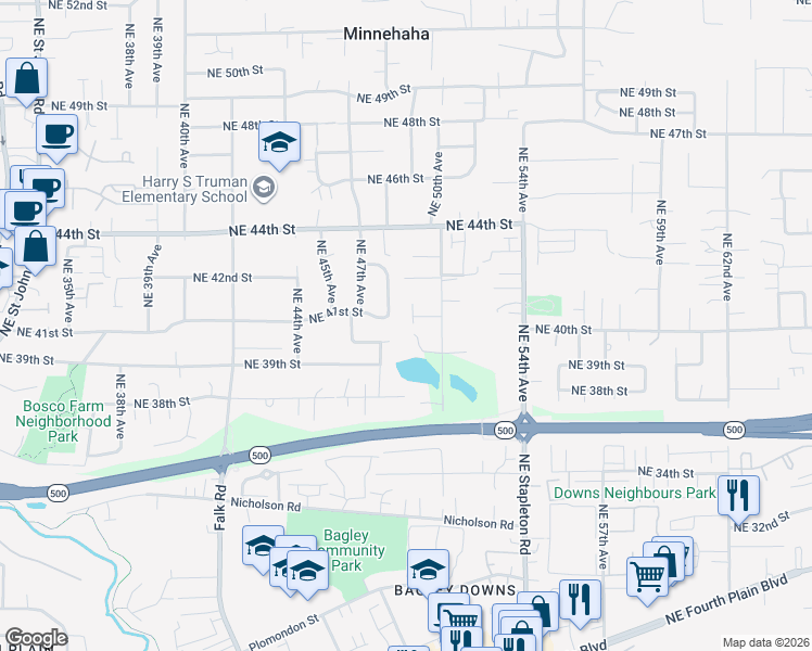 map of restaurants, bars, coffee shops, grocery stores, and more near 4100 Northeast 49th Avenue in Vancouver