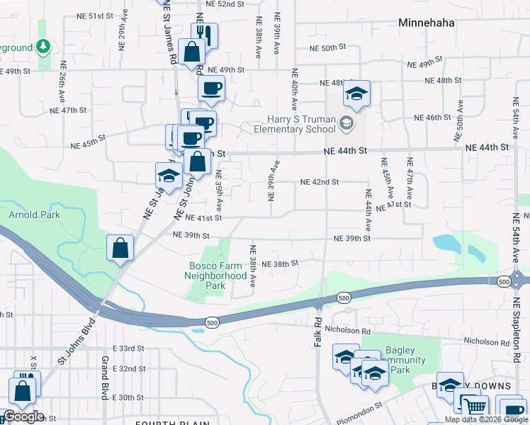 map of restaurants, bars, coffee shops, grocery stores, and more near 3714 Northeast 41st Street in Vancouver