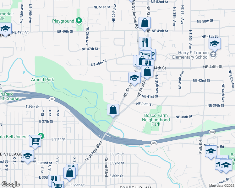 map of restaurants, bars, coffee shops, grocery stores, and more near 2910 Northeast Cherry Road in Vancouver