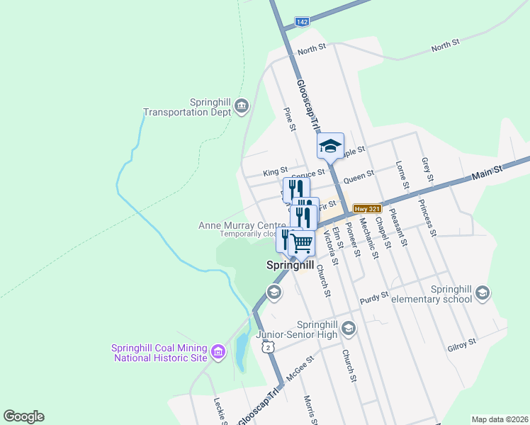 map of restaurants, bars, coffee shops, grocery stores, and more near 35 Lisgar Street in Springhill