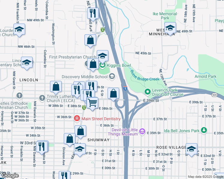 map of restaurants, bars, coffee shops, grocery stores, and more near 805 East 40th Street in Vancouver