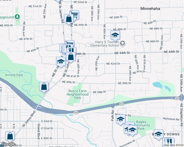 map of restaurants, bars, coffee shops, grocery stores, and more near 3714 Northeast 41st Street in Vancouver