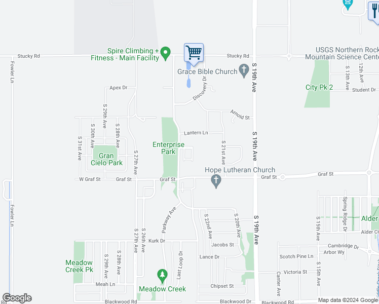 map of restaurants, bars, coffee shops, grocery stores, and more near 410 Enterprise Boulevard in Bozeman