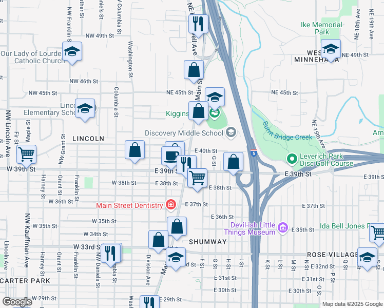 map of restaurants, bars, coffee shops, grocery stores, and more near 3925 Main Street in Vancouver