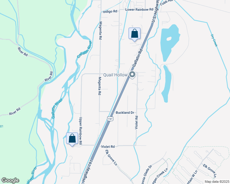 map of restaurants, bars, coffee shops, grocery stores, and more near 80465 Gallatin Road in Bozeman