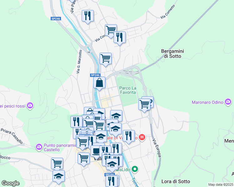 map of restaurants, bars, coffee shops, grocery stores, and more near 11 Via Marzotto Vittorio Emanuele in Valdagno
