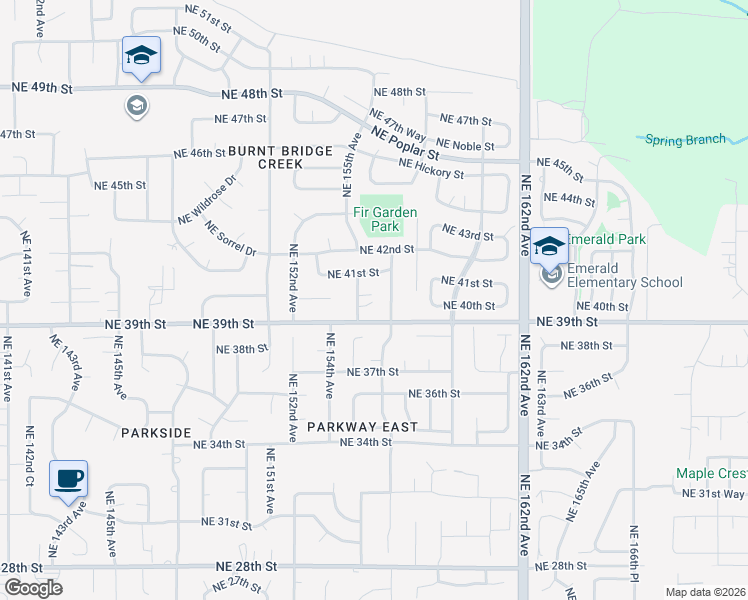 map of restaurants, bars, coffee shops, grocery stores, and more near 3919 Northeast 155th Avenue in Vancouver