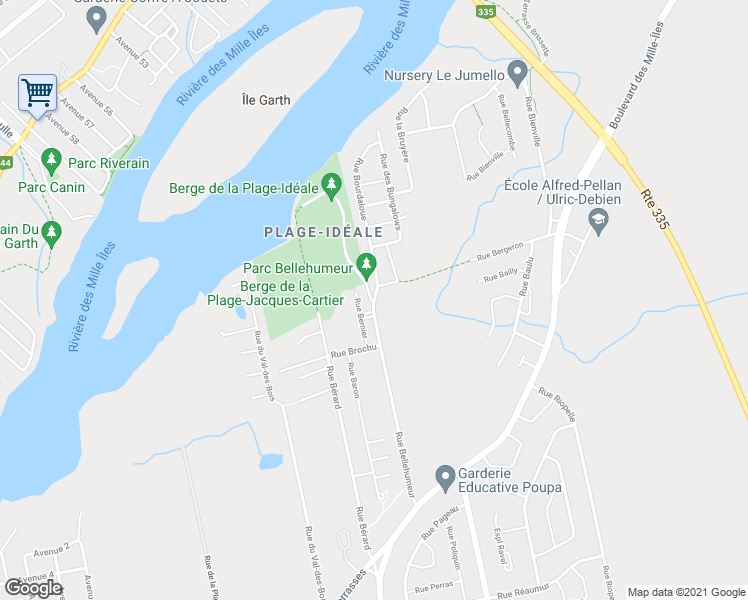 map of restaurants, bars, coffee shops, grocery stores, and more near 7715 Bellehumeur Street in Laval