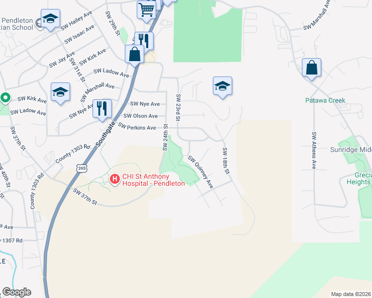 map of restaurants, bars, coffee shops, grocery stores, and more near 1607 Southwest 22nd Street in Pendleton