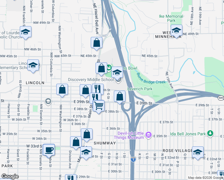 map of restaurants, bars, coffee shops, grocery stores, and more near 3926 G Street in Vancouver