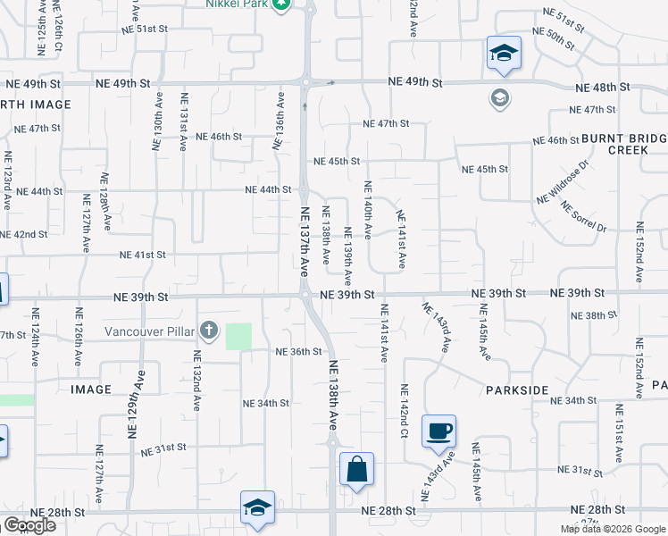 map of restaurants, bars, coffee shops, grocery stores, and more near 13804 Northeast 40th Street in Vancouver