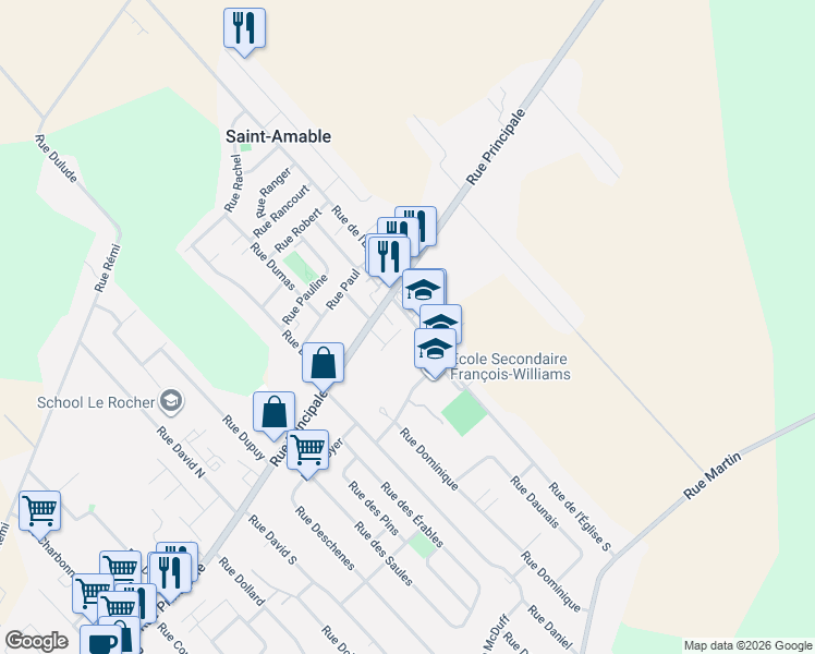 map of restaurants, bars, coffee shops, grocery stores, and more near 441 Rue de l'Église Sud in Saint-Amable