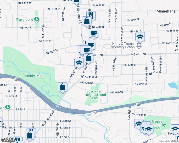 map of restaurants, bars, coffee shops, grocery stores, and more near 4100 Northeast 35th Avenue in Vancouver