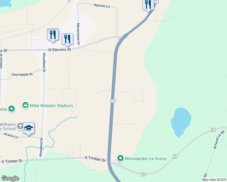 map of restaurants, bars, coffee shops, grocery stores, and more near 2000 Navajo Street in Rhinelander