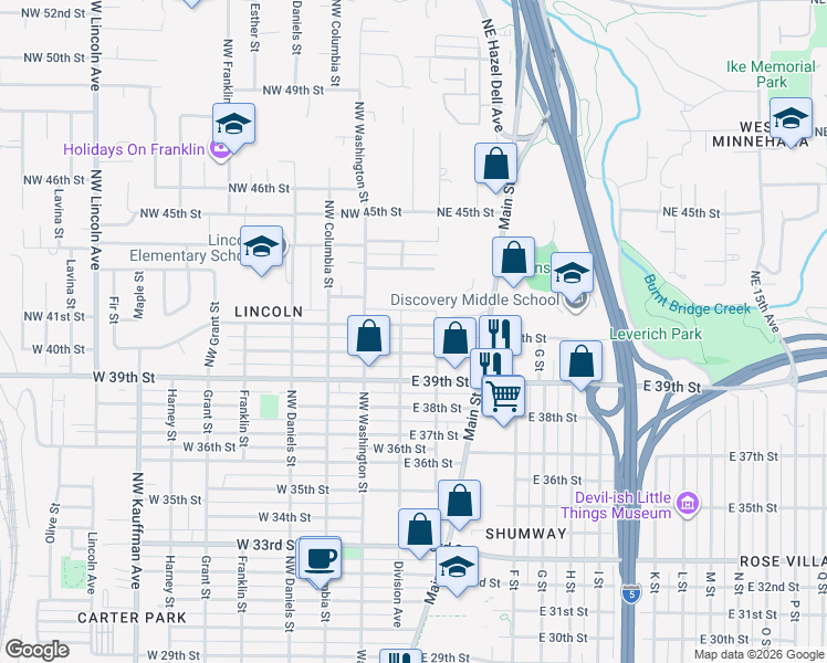 map of restaurants, bars, coffee shops, grocery stores, and more near 105 East 41st Street in Vancouver