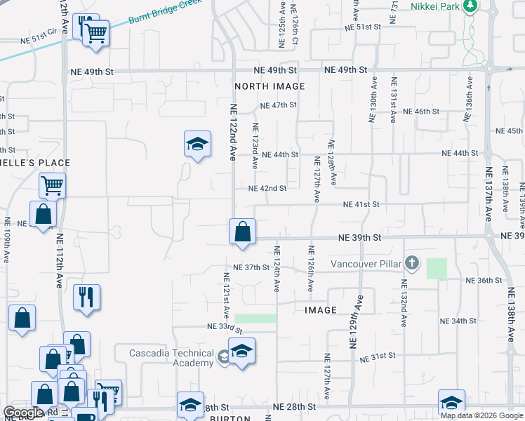 map of restaurants, bars, coffee shops, grocery stores, and more near 12313 Northeast 41st Street in Vancouver