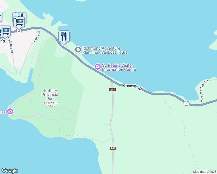 map of restaurants, bars, coffee shops, grocery stores, and more near 14 Nova Scotia 247 in Saint Peter's