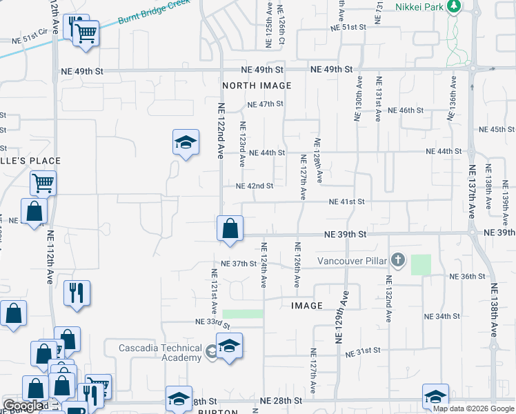 map of restaurants, bars, coffee shops, grocery stores, and more near 12306 Northeast 40th Circle in Vancouver
