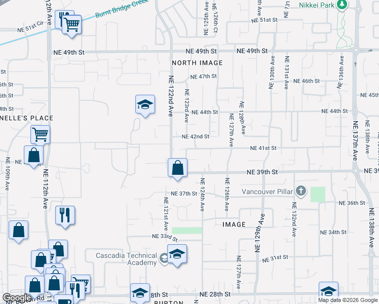 map of restaurants, bars, coffee shops, grocery stores, and more near 12306 Northeast 40th Circle in Vancouver