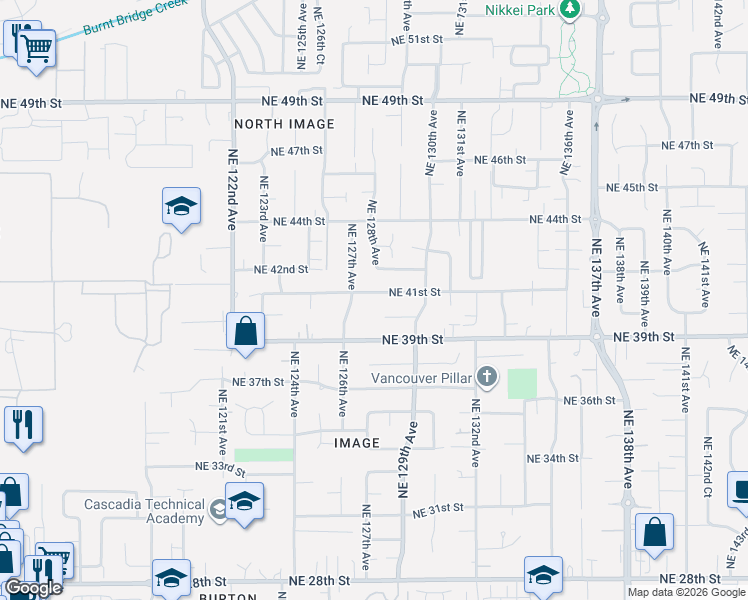 map of restaurants, bars, coffee shops, grocery stores, and more near 12713 Northeast 41st Street in Vancouver