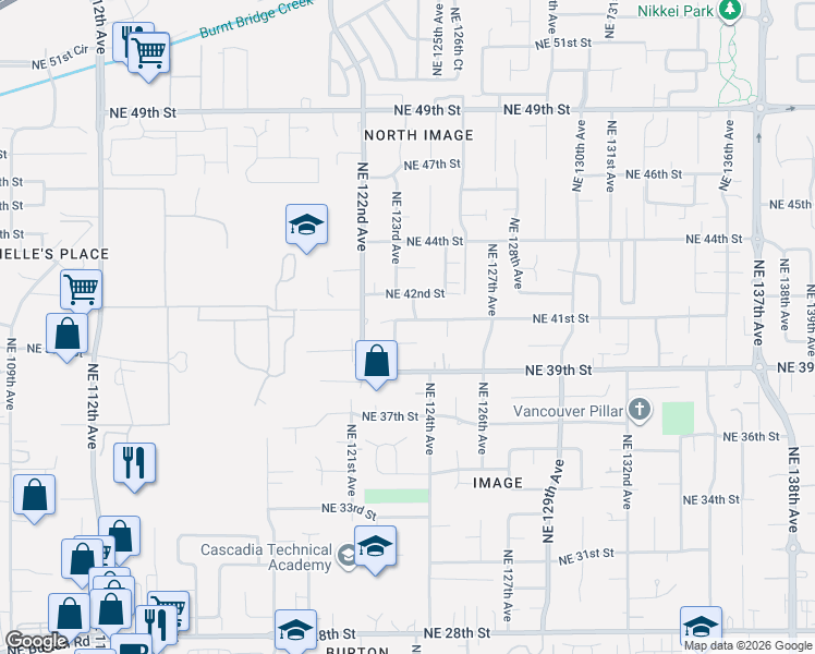 map of restaurants, bars, coffee shops, grocery stores, and more near 12313 Northeast 41st Street in Vancouver