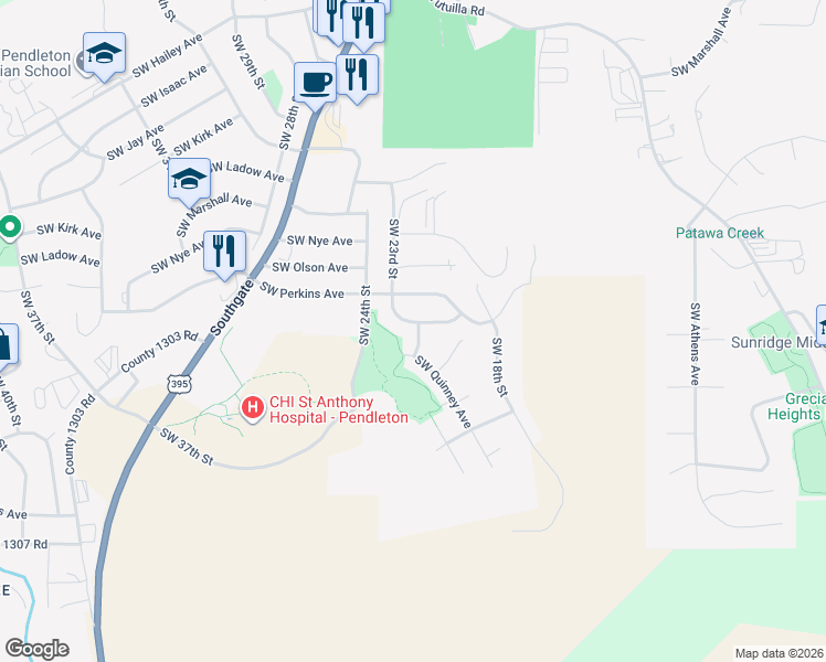 map of restaurants, bars, coffee shops, grocery stores, and more near 1607 Southwest 22nd Street in Pendleton