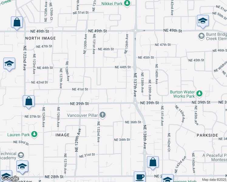 map of restaurants, bars, coffee shops, grocery stores, and more near 13319 Northeast 41st Street in Vancouver