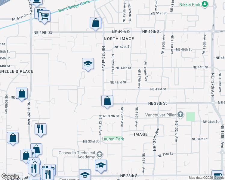 map of restaurants, bars, coffee shops, grocery stores, and more near 3917 Northeast 122nd Avenue in Vancouver