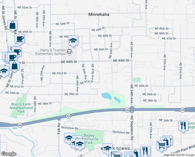 map of restaurants, bars, coffee shops, grocery stores, and more near 4103 Northeast 48th Avenue in Vancouver