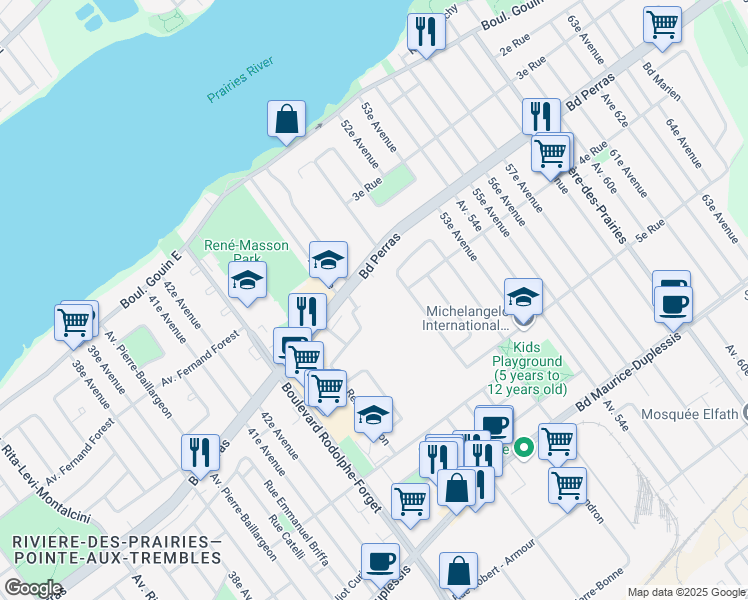 map of restaurants, bars, coffee shops, grocery stores, and more near in Montreal