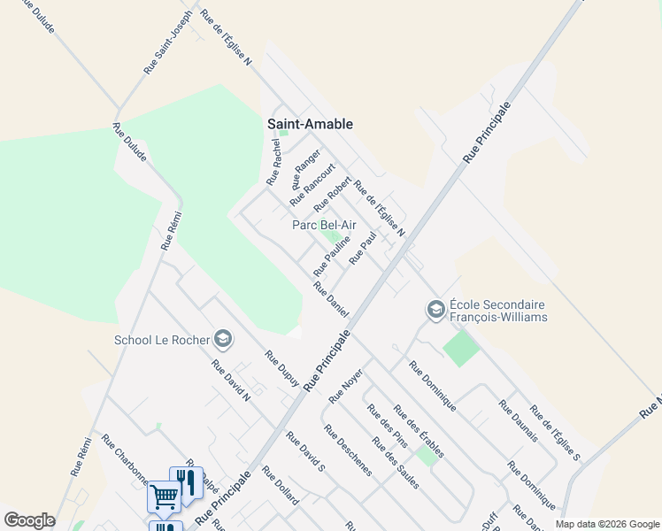 map of restaurants, bars, coffee shops, grocery stores, and more near 541 Rue Dumas in Saint-Amable
