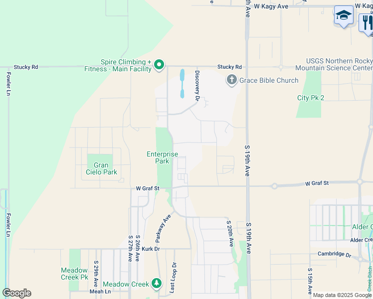 map of restaurants, bars, coffee shops, grocery stores, and more near 412 Enterprise Boulevard in Bozeman