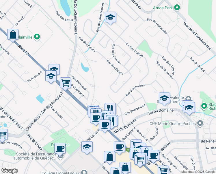 map of restaurants, bars, coffee shops, grocery stores, and more near 22 Rue des Cortinaires in Blainville