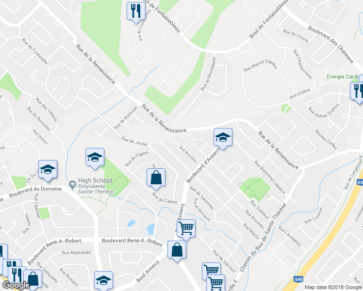 map of restaurants, bars, coffee shops, grocery stores, and more near 236 Rue Bruchési in Blainville