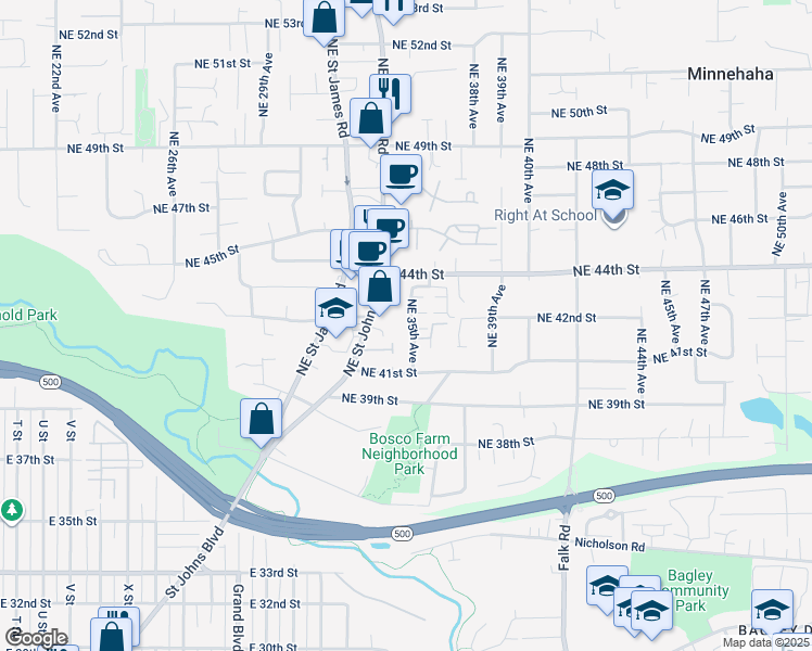 map of restaurants, bars, coffee shops, grocery stores, and more near 4118 Northeast 35th Avenue in Vancouver