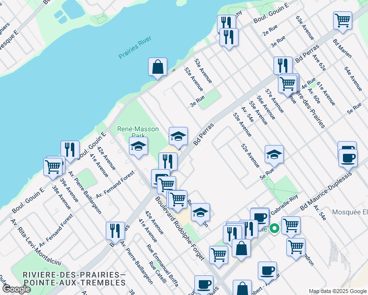 map of restaurants, bars, coffee shops, grocery stores, and more near in Montreal