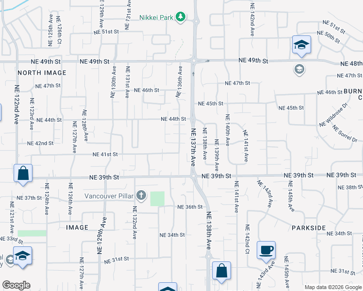 map of restaurants, bars, coffee shops, grocery stores, and more near 4222 Northeast 136th Avenue in Vancouver