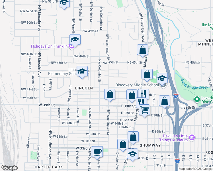 map of restaurants, bars, coffee shops, grocery stores, and more near 216 Northwest 42nd Street in Vancouver