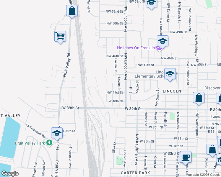 map of restaurants, bars, coffee shops, grocery stores, and more near 4117 Northwest Olive Street in Vancouver