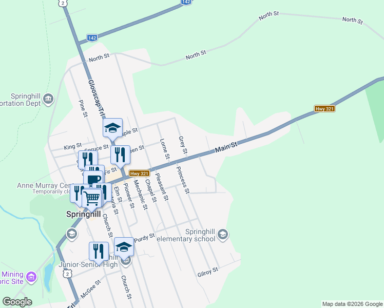 map of restaurants, bars, coffee shops, grocery stores, and more near 3 Grey Street in Springhill