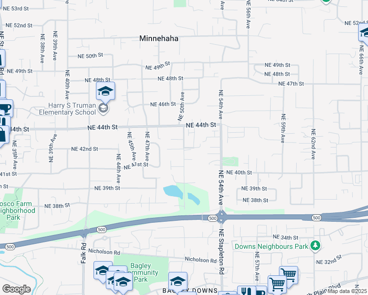 map of restaurants, bars, coffee shops, grocery stores, and more near Northeast 50th Avenue in Vancouver