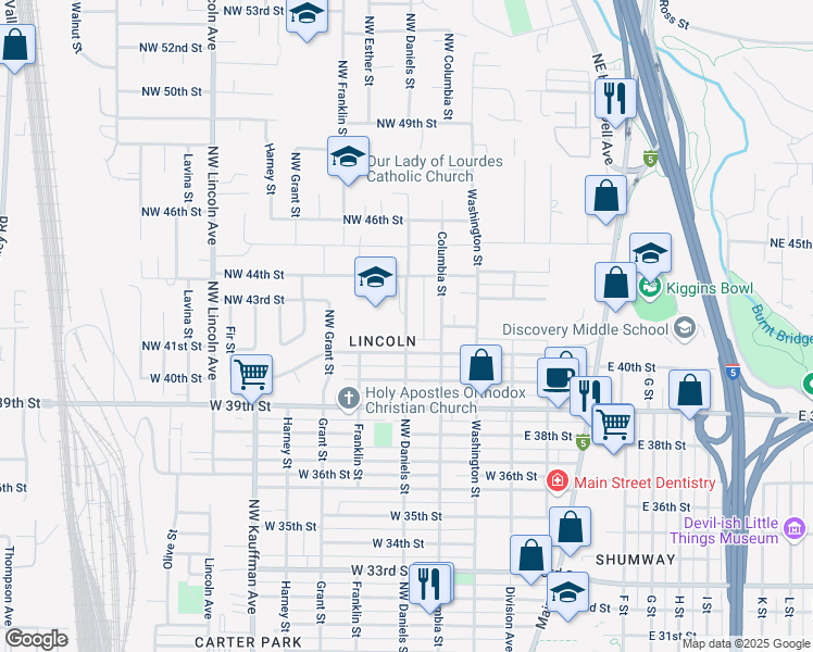 map of restaurants, bars, coffee shops, grocery stores, and more near 4200 Daniels Street in Vancouver