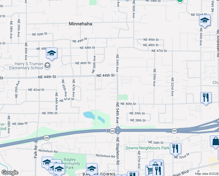 map of restaurants, bars, coffee shops, grocery stores, and more near 5208 Northeast 42nd Circle in Vancouver