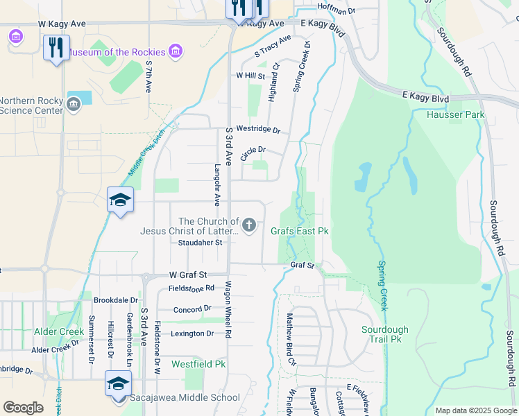 map of restaurants, bars, coffee shops, grocery stores, and more near 114-120 West Arnold Street in Bozeman