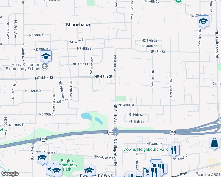 map of restaurants, bars, coffee shops, grocery stores, and more near 5220 Northeast 42nd Circle in Vancouver