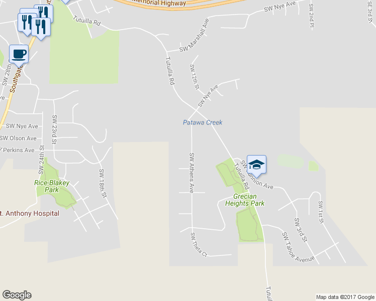 map of restaurants, bars, coffee shops, grocery stores, and more near 1503 Southwest Athens Way in Pendleton