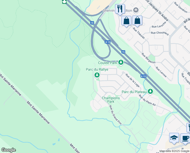 map of restaurants, bars, coffee shops, grocery stores, and more near 17255 Rue du Grand Prix in Mirabel