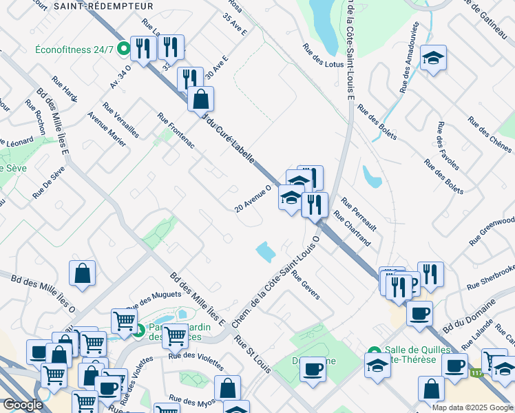 map of restaurants, bars, coffee shops, grocery stores, and more near 10 Rue Montcalm in Blainville